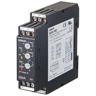 Omron 3 Phase Monitoring Relay 380/480 V AC Monitor Range, SPDT, DIN Rail Mount K8AKPW2380480VAC