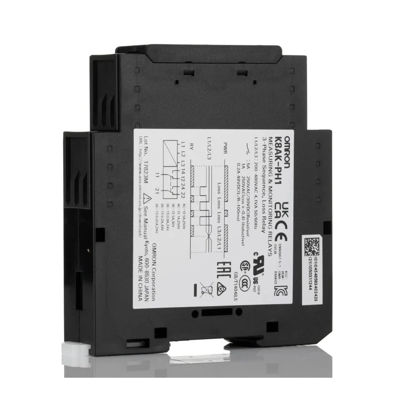Omron 3 Phase Monitoring Relay 200/400 V AC Monitor Range, DPDT Contact, DIN Rail Mount K8AK-PH1