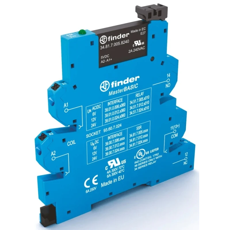 Finder 39 Solid State Interface Relay 6A Load Current 24V Max Load Voltage Control Voltage 13.2V DIN Rail 39.00.7.012.9024
