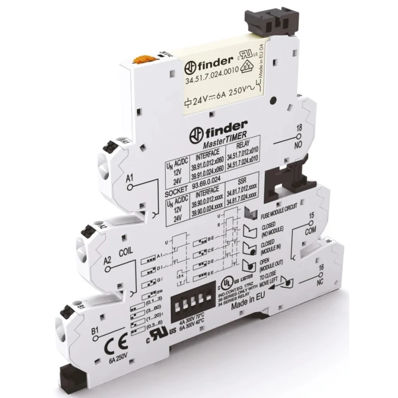 Finder Interface Relay DIN Rail Mount 12V ac/dc Coil SPDT Contact 23mA Coil Current 39.91.0.012.0060