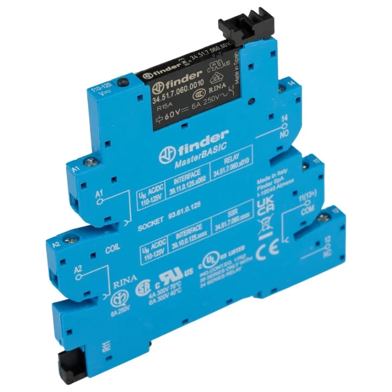 Finder 39 Series Interface Relay DIN Rail Mounted 110V AC/DC Coil 6A SPDT Contact 5.6mA Coil Current 39.11.0.125.0060