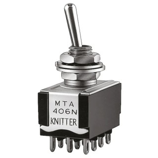 KNITTER-SWITCH Toggle Switch Panel Mount On-On 4PDT Solder Terminal Chrome Plated Actuator 250V AC MTA 406 N