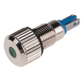RS PRO Green Panel Mount Indicator 24V, 15mA, Lead Wire Termination, IP67, Prominent Bezel 820-0564