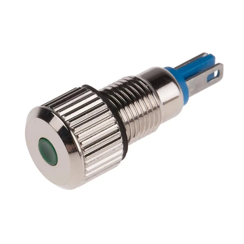 RS PRO Green Panel Mount Indicator 24V, 15mA, Lead Wire Termination, IP67, Prominent Bezel 820-0564