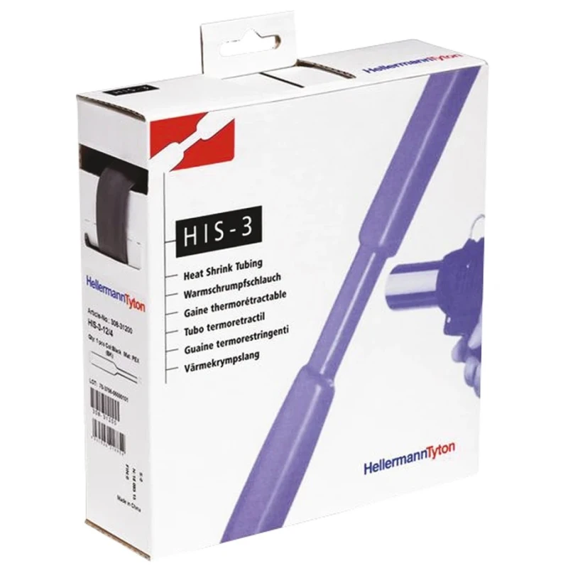 HellermannTyton Heat Shrink Tubing Black 19.1 mm Sleeve Diameter x 4m Length 3:1 Shrink Ratio 308-31800 HIS-3-18/6-PO-X-BK