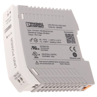 Phoenix Contact UNO POWER Switched Mode DIN Rail Power Supply 1 Phase 264V AC Input 15V DC 2A Output 30W 2903000