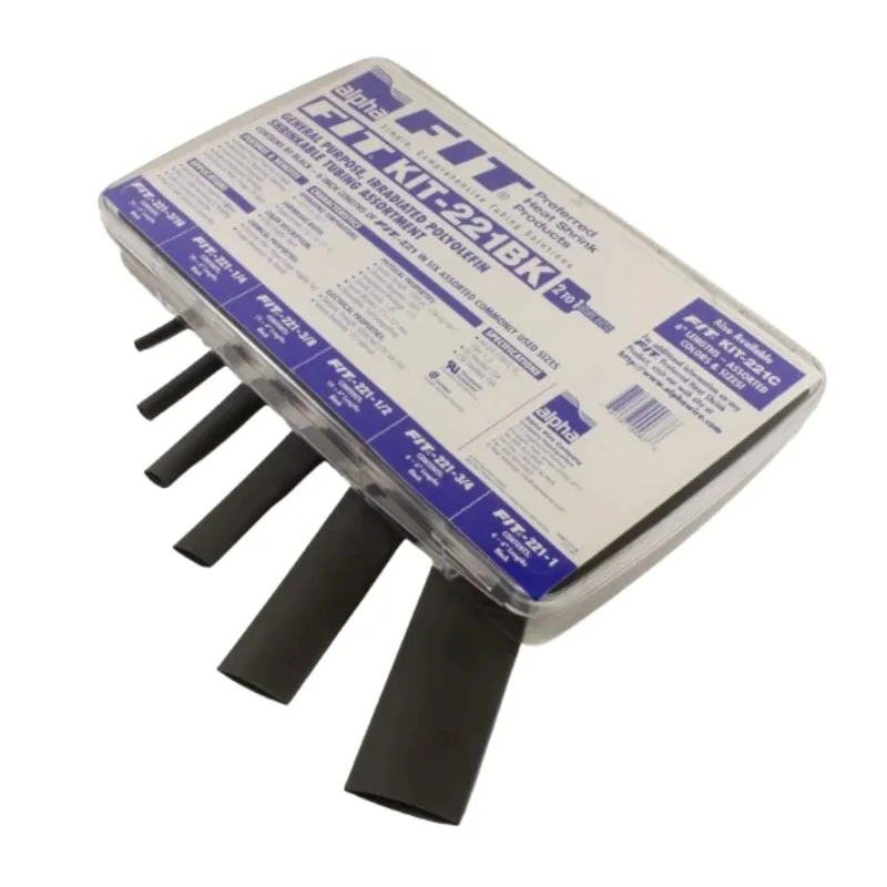 Alpha Wire Heat Shrink Tubing Black Polyolefin 2:1 Shrink Ratio FIT Shrink Tubing Series FKIT221BK BK032