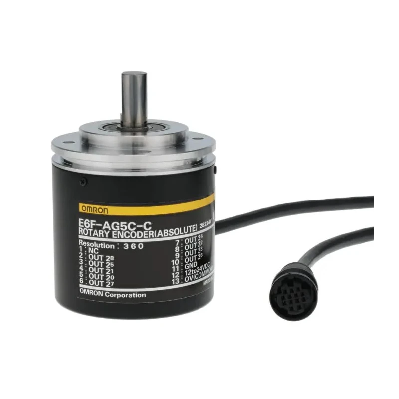 Omron E6F Series Absolute Encoder 24V DC, 360 PPR, NPN Open Collector Signal, Solid 10mm Shaft E6F-AG5C-C 360 2M