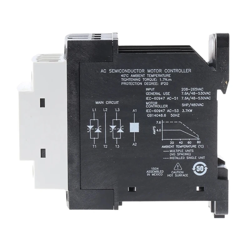 Crydom Solid State Relay DRC Series DIN Rail Mount 7.6 A Load 510 V AC Load 265 V AC Control DRC3P48A400R2