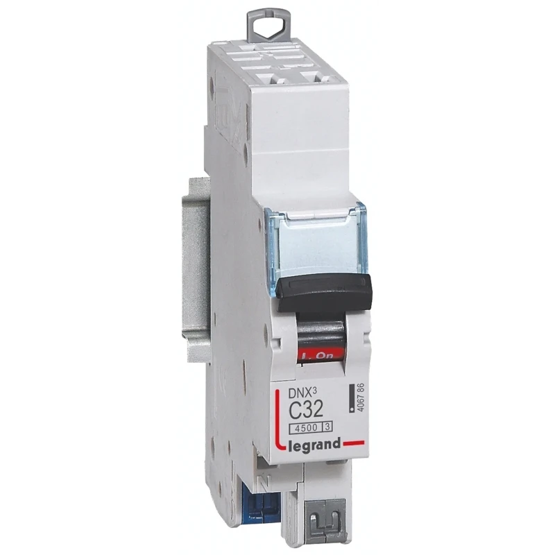 Legrand DX DNX3 Miniature Circuit Breaker, 1-Pole, 32A, Type C Tripping, 250V AC, 12V DC, 4.5 kA Breaking Capacity DNX3