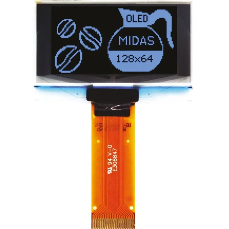 Midas 1.54 in Passive Matrix Blue OLED Display 128 x 64 Pixel TAB I2C, Parallel, SPI MCOT128064BY-BM