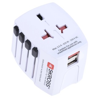 SKROSS World Mains Travel Adapter with Dual USB Charging Ports, 2.5A Current, 250V Voltage 824-6071