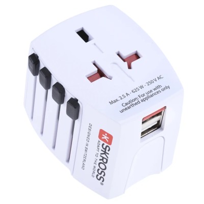 SKROSS World Mains Travel Adapter with Dual USB Charging Ports, 2.5A Current, 250V Voltage 824-6071