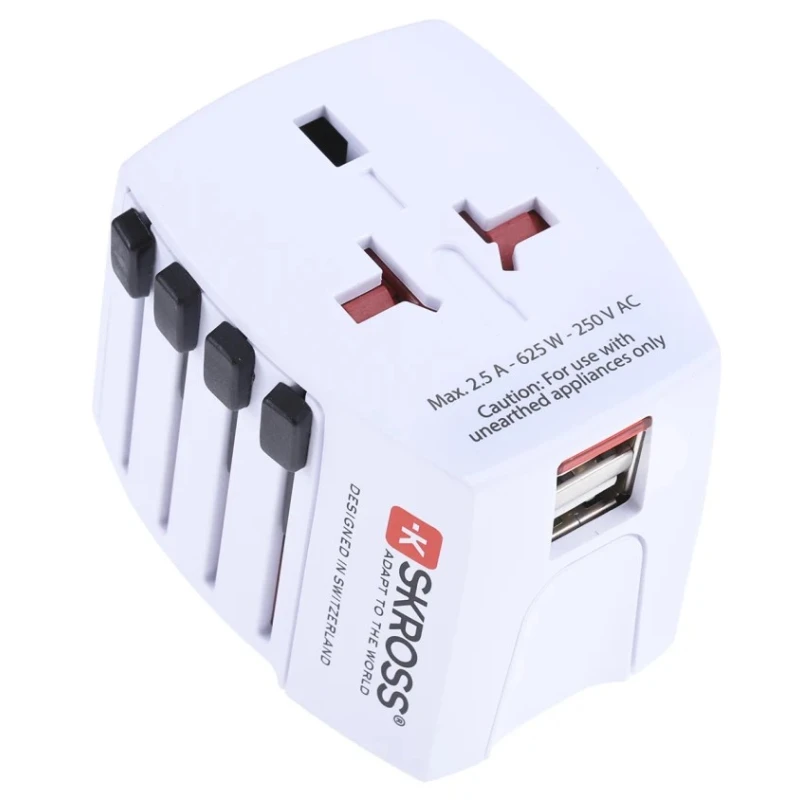 SKROSS World Mains Travel Adapter with Dual USB Charging Ports, 2.5A Current, 250V Voltage 824-6071