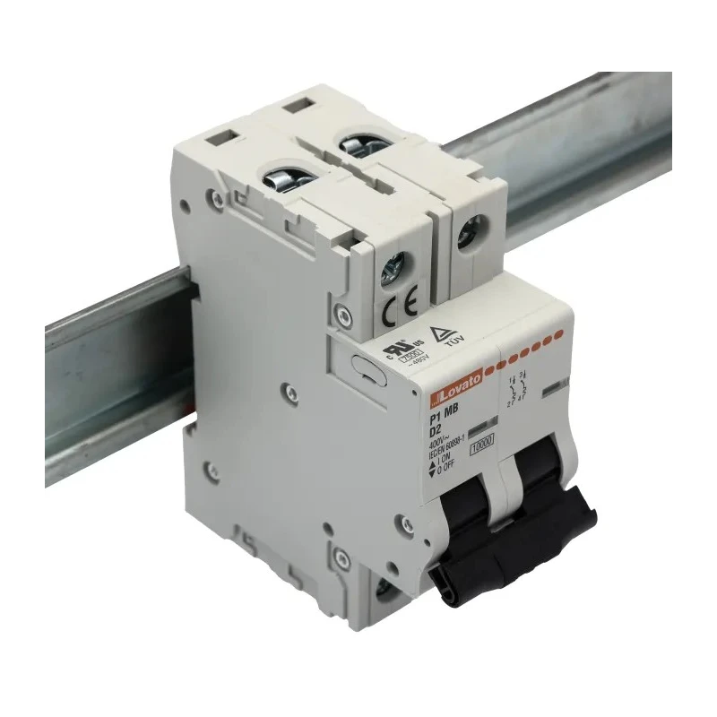 Lovato Electric Modulo P1MB Miniature Circuit Breaker, 2-Pole, 2A, Type D, 400V AC, 80V DC, 10 kA Breaking Capacity P1MB