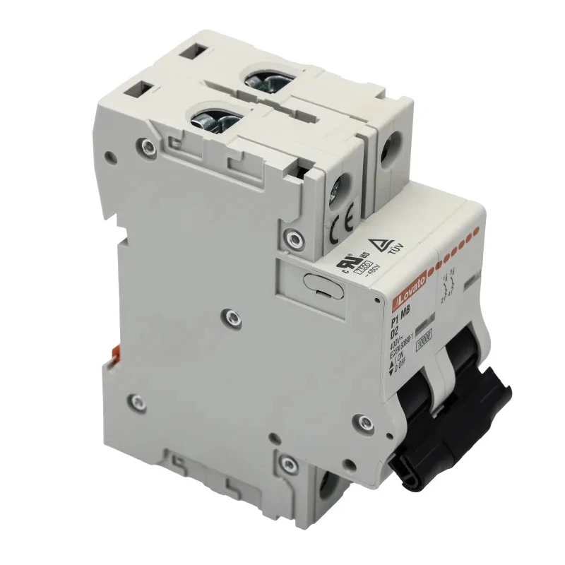 Lovato Electric Modulo P1MB Miniature Circuit Breaker, 2-Pole, 2A, Type D, 400V AC, 80V DC, 10 kA Breaking Capacity P1MB