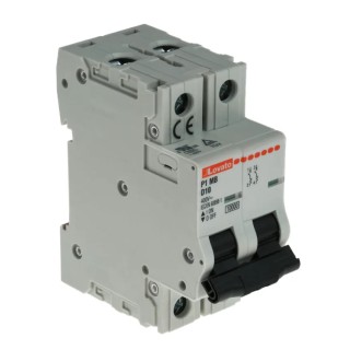 Lovato Electric Modulo P1MB Miniature Circuit Breaker, 2-Pole, 10A, Type D, 400V AC, 80V DC, 10 kA Breaking P1MB