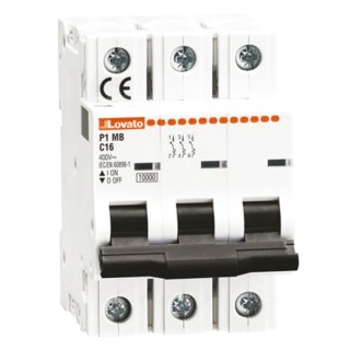 Lovato Electric Modulo Miniature Circuit Breaker 3-Pole 63A Type C 400V AC 10 kA Breaking Capacity P1MB3PC63