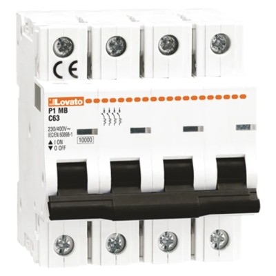 Lovato Electric Modulo Miniature Circuit Breaker, 4-Pole, 32A, Type B, 400V AC, 10 kA Breaking Capacity P1MB4PB32