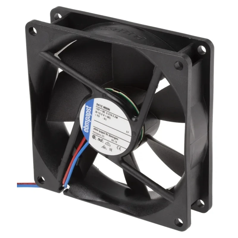 ebm-papst 3400 N Series Ball Bearing DC Axial Fan 12V DC 3.2W 102 m³/h IP68 92mm x 92mm x 25mm 