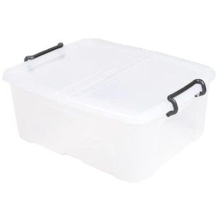 RS PRO 24L Transparent Polymer Storage Box, Hinged Lid, Lockable, Ventilated, Stackable, 190mm x 395mm x 500mm 825-2325