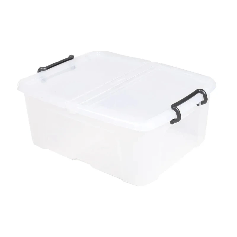 RS PRO 24L Transparent Polymer Storage Box, Hinged Lid, Lockable, Ventilated, Stackable, 190mm x 395mm x 500mm 825-2325
