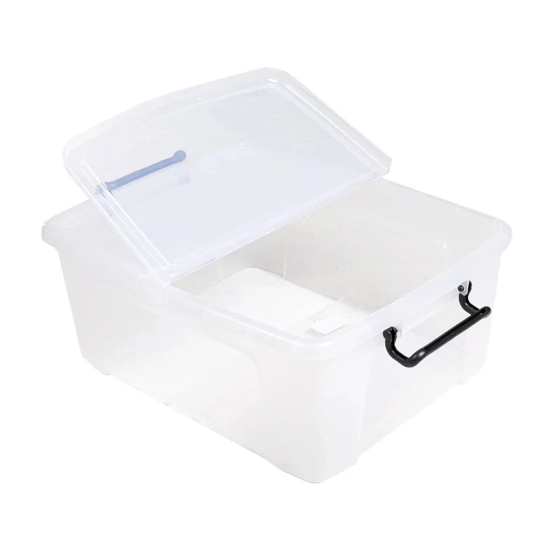 RS PRO 24L Transparent Polymer Storage Box, Hinged Lid, Lockable, Ventilated, Stackable, 190mm x 395mm x 500mm 825-2325