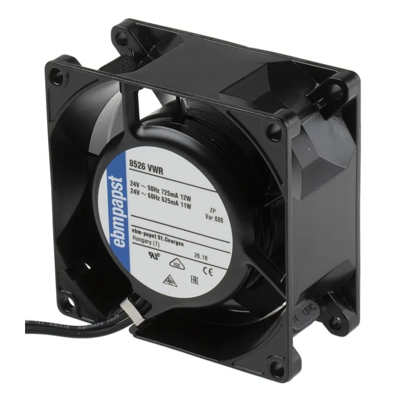 ebm-papst 8000 V Series AC Ball Bearing Axial Fan 24V AC 12 W 47 m³/h 80x80x38 mm IP20 