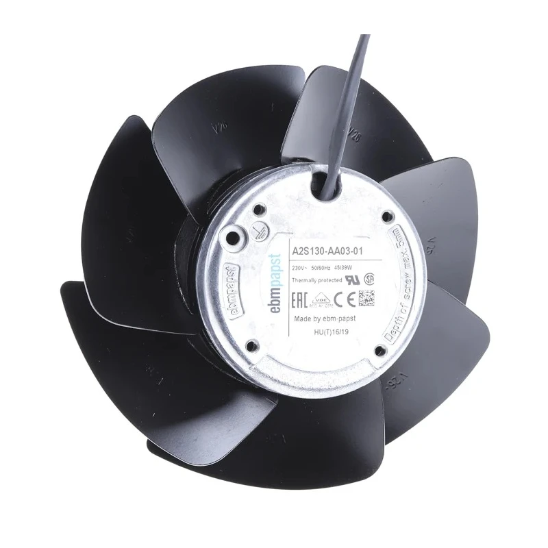 ebm-papst A2S130 Series Compact Axial Fan 230V AC, 45W Power, 390 m³/h Air Flow, Ball Bearing, IP20 Protection 