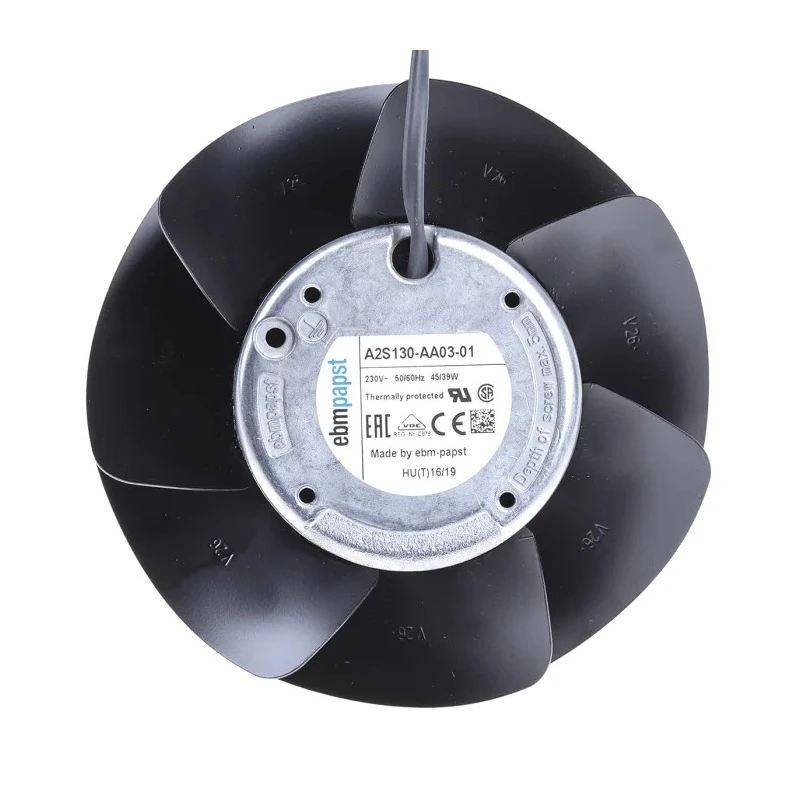 ebm-papst A2S130 Series Compact Axial Fan 230V AC, 45W Power, 390 m³/h Air Flow, Ball Bearing, IP20 Protection 