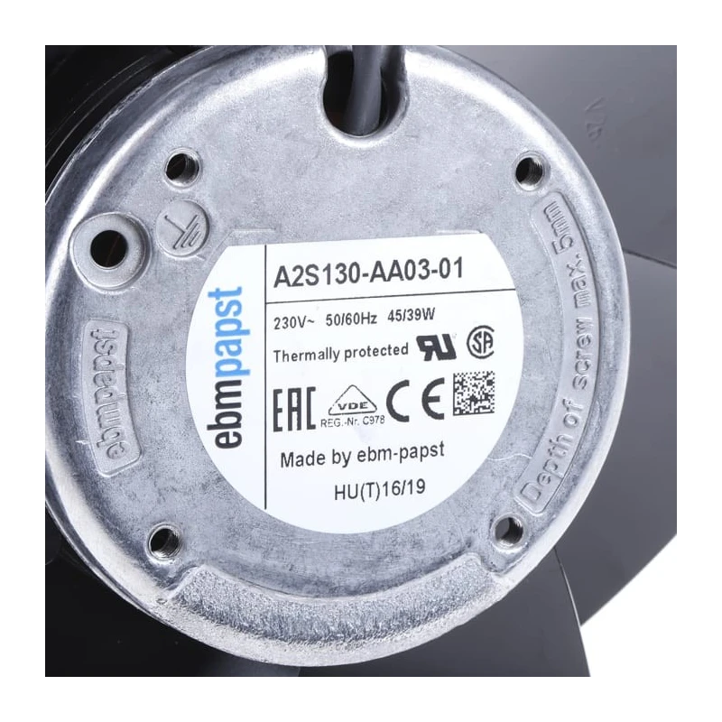 ebm-papst A2S130 Series Compact Axial Fan 230V AC, 45W Power, 390 m³/h Air Flow, Ball Bearing, IP20 Protection 