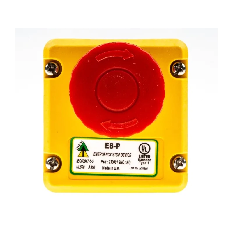 IDEM ES Series Twist Release Emergency Stop Push Button Surface Mount 2 NC/1 NO 24V DC 3A IP67 