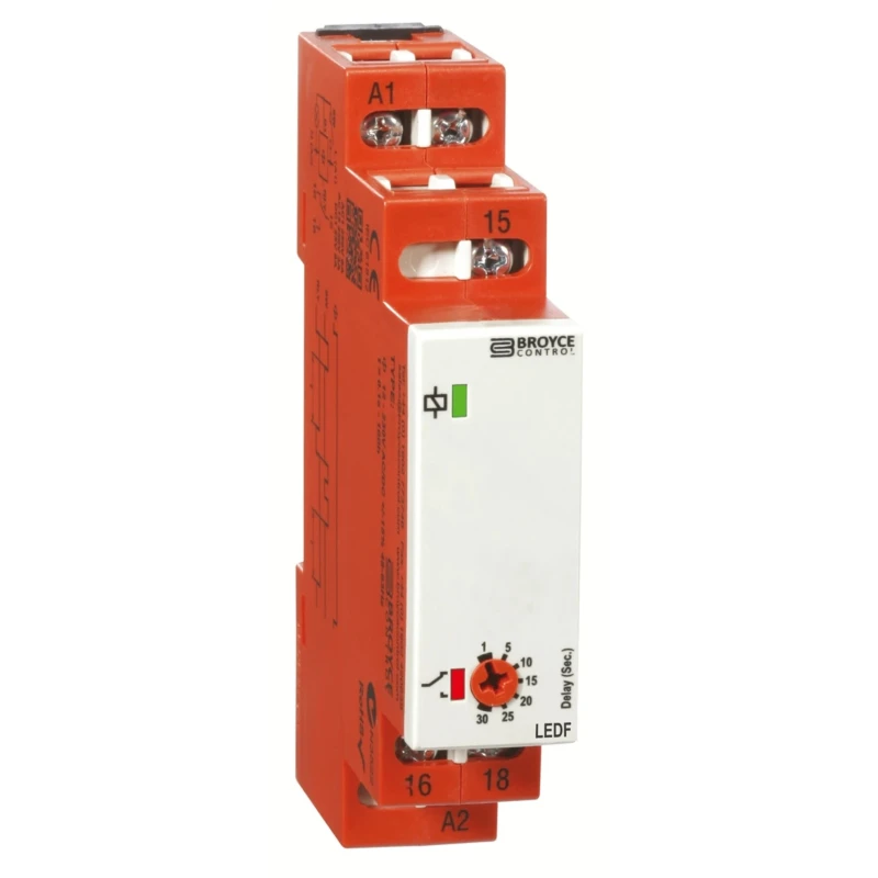 Broyce Control LEDF Series DIN Rail Timer Relay, 1-Contact, 24 V dc 110 V ac, 24 V ac, 2 to LEDF 24VAC/DC/110VAC. 2-60 Sec