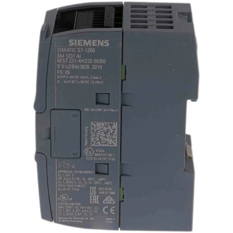 Siemens PLC I/O Module SM 1231 Analogue 4 Inputs 24V DC, 45mA Input Current 6ES7231-4HD32-0XB0