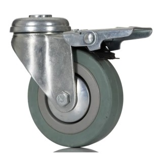 RS PRO Braked Swivel Castor 70 kg Load Capacity 75 mm Rubber Wheel 100 mm Height 828-6344