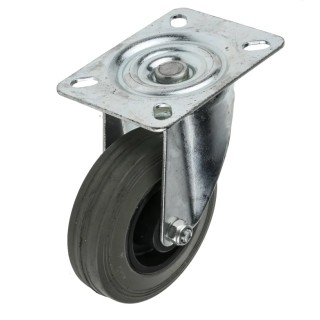 RS PRO Swivel Castor with 70 kg Load Capacity, 100 mm Rubber Wheel, Roller Bearing Hub, Overall Height 128 mm 828-6299