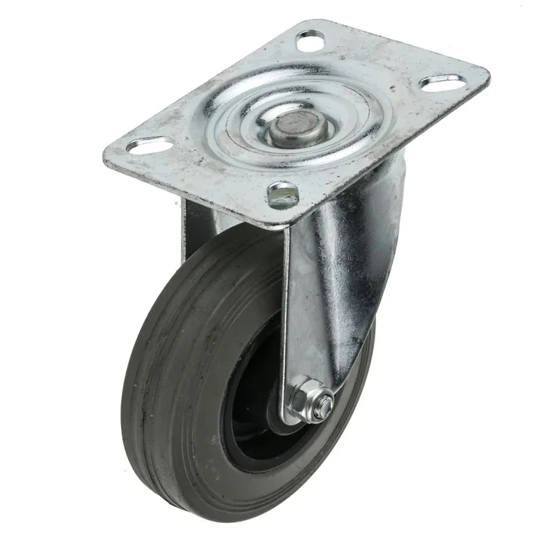 RS PRO Swivel Castor with 70 kg Load Capacity, 100 mm Rubber Wheel, Roller Bearing Hub, Overall Height 128 mm 828-6299