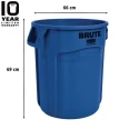 Rubbermaid Commercial Products BRUTE 121L Blue Snap-On Polyethylene Waste Bin FG263200BLUE