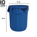 Rubbermaid Commercial Products BRUTE 75L Blue Polyethylene Wheeled Waste Bin FG262073BLUE
