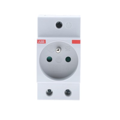 ABB 16A Grey 1 Gang Plug Socket M1174 Indoor Type E French 250V DIN Rail Mount 2CSM110000R0711