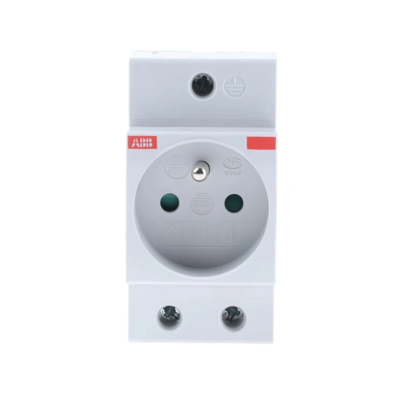 ABB 16A Grey 1 Gang Plug Socket M1174 Indoor Type E French 250V DIN Rail Mount 2CSM110000R0711