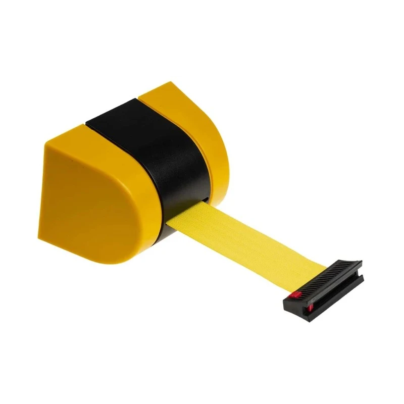 RS PRO Black Yellow Retractable Safety Barrier Tape 48 mm Width, Polyester, 4.6 m Length 829-9075