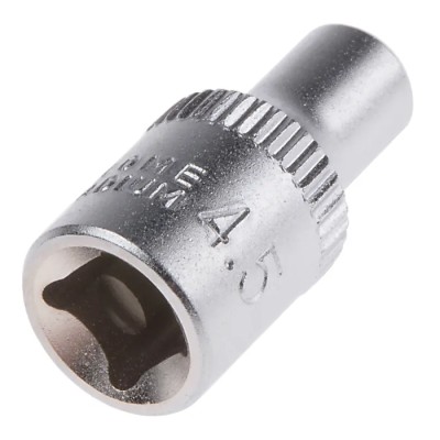 RS PRO 1/4 in Drive 4.5 mm 6 Point Square Chrome Vanadium Steel Socket 830-3997