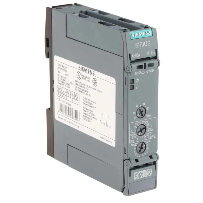 Siemens DIN Rail Timer Relay, 2-Contact DPDT, Multifunction, 12 V AC to 250 V DC Supply, 1 s to 100 h Time 3RP2505-1BW30