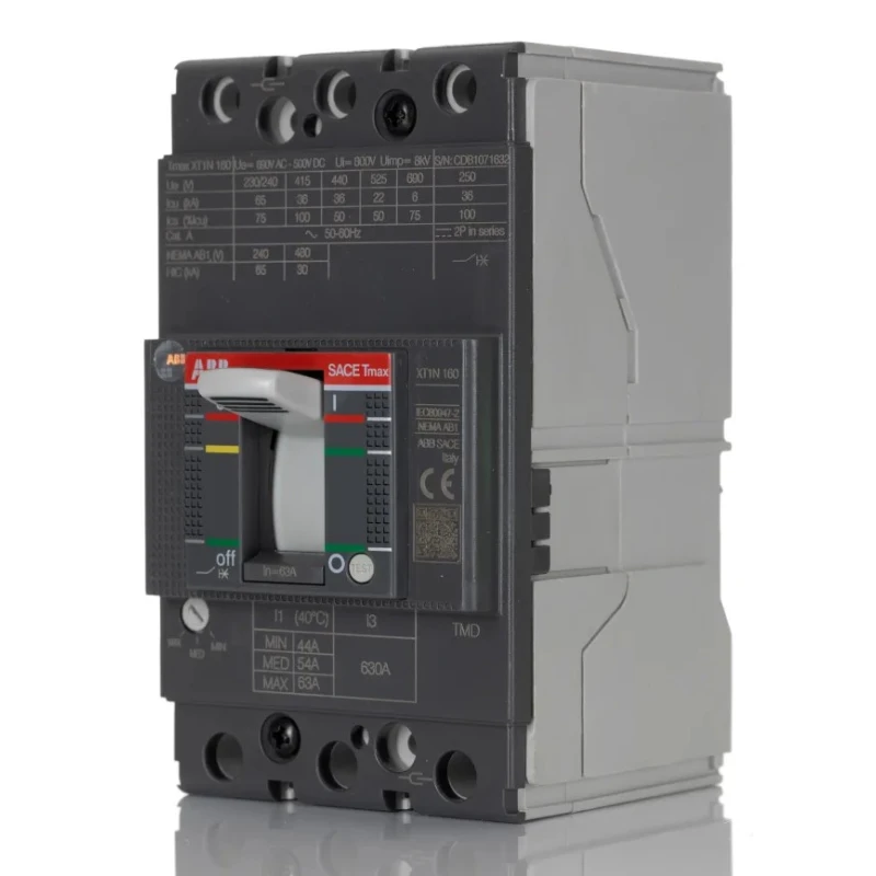 ABB Protecta XT1N Molded Case Circuit Breaker 3-Pole 63A 36kA Breaking Capacity DIN Rail XT1N