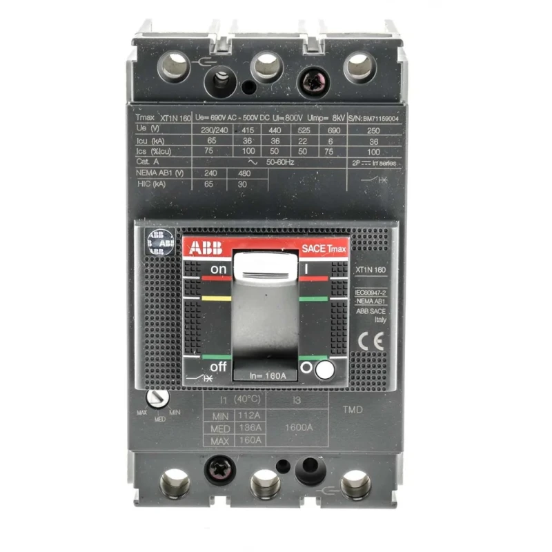 ABB Protecta XT1N Molded Case Circuit Breaker 3-Pole 160A Breaking Capacity 36 kA DIN Rail XT1N