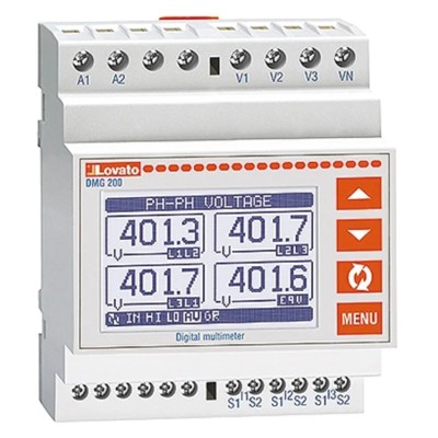 Lovato Electric 3 Phase Digital LCD Energy Meter DMG200L01 with ±1% Accuracy and 105.4mm x 71.6mm Cutout DMG200L01