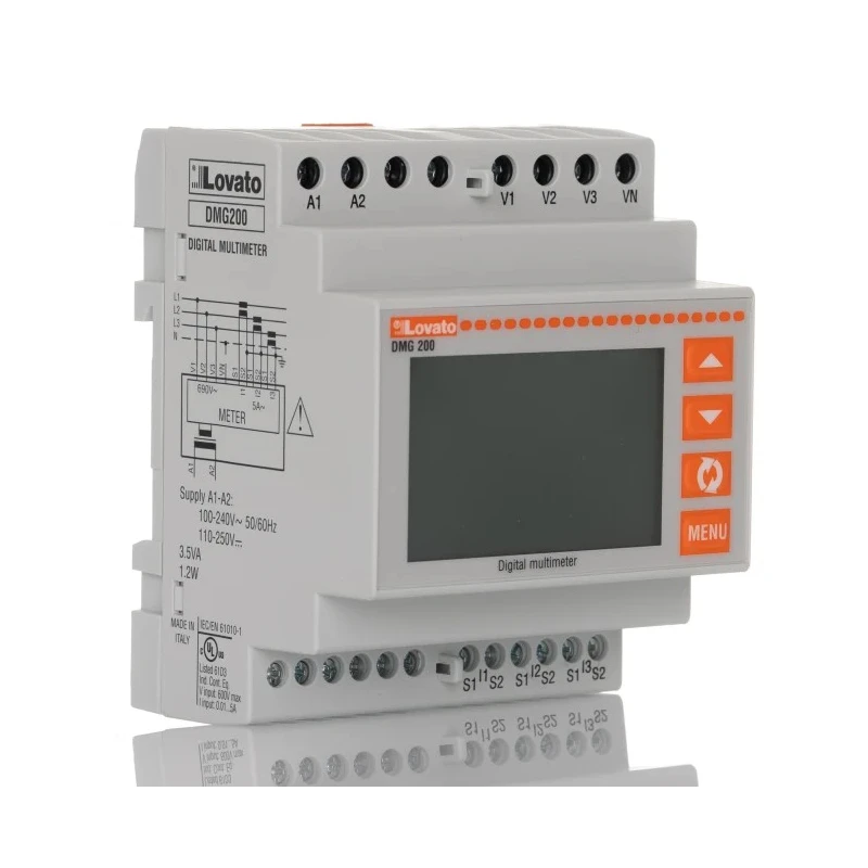 Lovato Electric 3 Phase Electronic LCD Energy Meter DMG200, Accuracy ±1%, Cutout 105.4x71.6mm, Depth 63mm, LCD Display, Italy