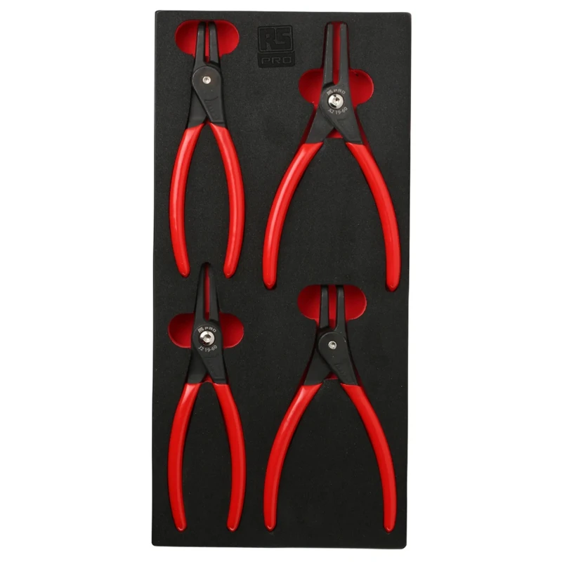 RS PRO 4-Piece Circlip Plier Set Chrome Vanadium Steel Ergonomic PVC Handles 180mm 833-5929