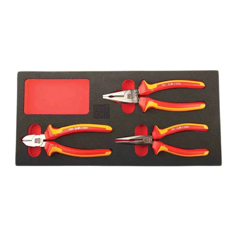RS PRO 3-Piece VDE Insulated Plier Set Combination Cutters Long Nose Pliers 833-5931